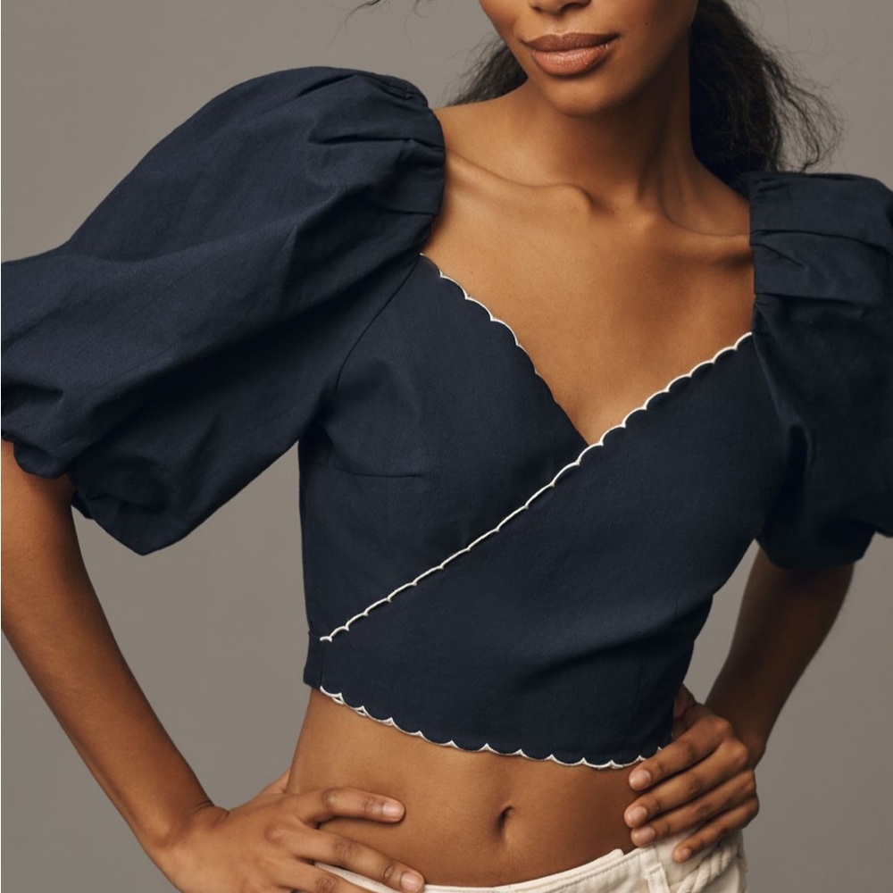 Mare Puff Sleeve linen wrap blouse - Picture 2 of 11